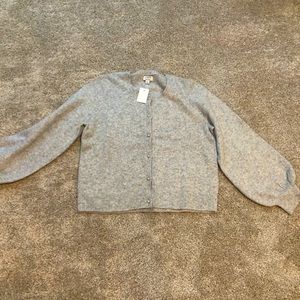 Pearl sweater, gray sweater, J. Crew sweater, J. Crew cardigan, pearl cardigan